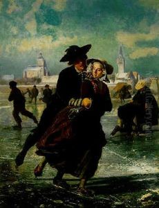 Lovers Skating by Adolf Alexander Dillens