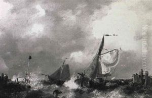 Shipping Off A Jetty by Adolf Alexander Dillens