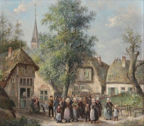 Foule Devant Un Village - view 1