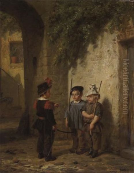 Trois Enfants Jouant Au Soldat - view 1