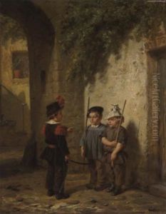Trois Enfants Jouant Au Soldat by Hendrick Joseph Dillens