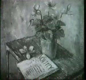 Stilleben Mit Zyklamen Und Zeitung by Petr Dillinger