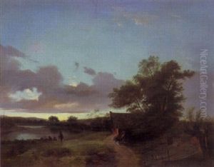 Nach Sonnenuntergang - Fischer Am See by Cantius Dillis