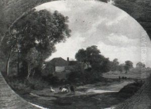 Weidendes Vieh Am Wasser by Cantius Dillis