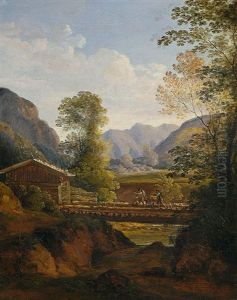Gebirgslandschaft Mit Holzbrucke by Georg Maximilian Johann Von Dillis