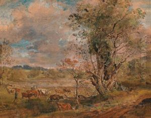 Kuhe Und Hirte Auf Der Weide by Georg Maximilian Johann Von Dillis