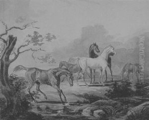 Vier Pferde Am Bach by Georg Maximilian Johann Von Dillis
