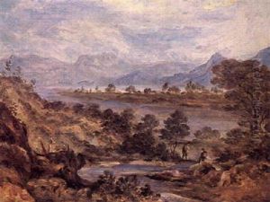 Bergige Landschaft Mit See Und Zwei Wanderern by Georg Maximilian Johann Von Dillis