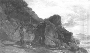 Figures Under A Pergola On A Rocky Coastline, Near Amalfi by Frank Dillon