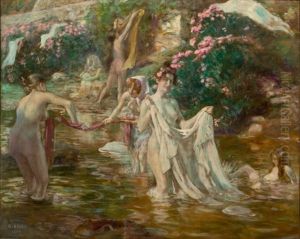 Baigneuses Dans L'oued De Bou Saada by Alphonse Etienne Dinet