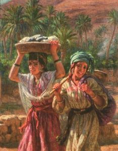 Jeune Laveuses Revenant De L'oued, Bou-saada by Alphonse Etienne Dinet