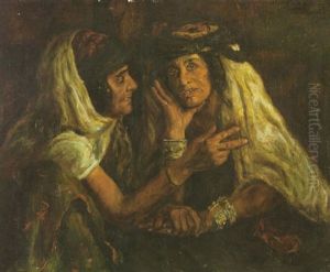 Two Arab Women In An Interior by Alphonse Etienne Dinet