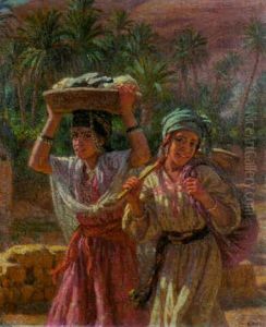 Jeunes Laveuses Revenant De L'oued Bou-saada by Alphonse Etienne Dinet