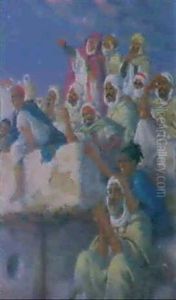 Groupe De Croyants Decouvrant Le Croissant Du Mois De Ramadhane by Alphonse Etienne Dinet