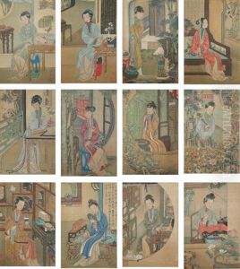 A Set Of Twelve 'ladies' Silk Paintings by Ding Guanpeng
