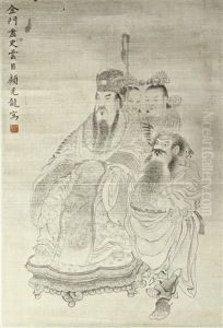 Chinese Painting Of Buddha On Silk by Ding Guanpeng