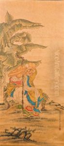 A Chinese Scroll Painting Of An Elder Guy, After Ding Guanpeng by Ding Guanpeng