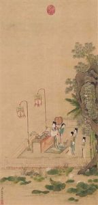 Palace Ladies On A Terrace In Front Of An Offering Table By Moonlight Palace Ladies On A Terrace In Front Of An Offering Table By Moonlight