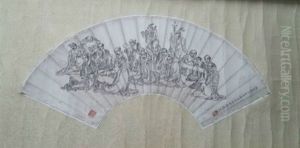 Ming Chinese Ink And Color Calligraphy Fan Scroll by Ding Yunpeng