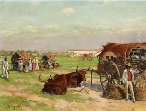 Szene In Brasilien. Fahrende Handler Mit Ihre Planwagen by Otto Dinger