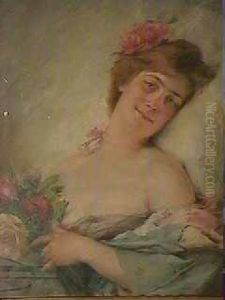 Woman With Flowers by Serkis Diranian