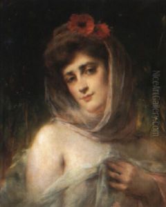 A Pretty Woman With Poppies by Serkis Diranian