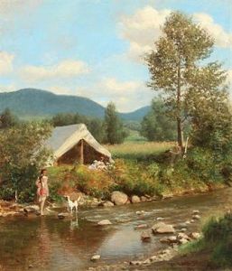 Scene With Family Camp By A Stream In The Wilderness by Helmuth Dirckinck-Holmfeld