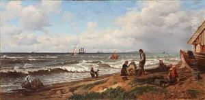 Coastal Scene With Fishermen by Helmuth Dirckinck-Holmfeld