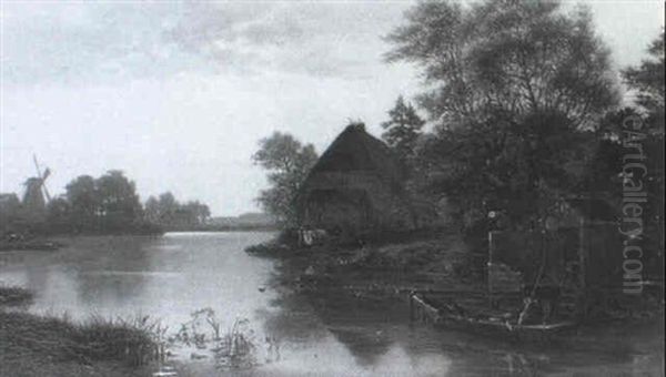 A River Landscape At Sunset With Anglers - view 1