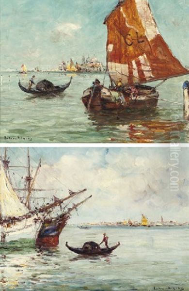 Sailing-vessels And Gondolas, Venice (+ Another; Pair) - view 1