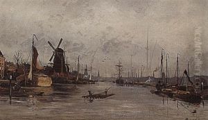 Moored Boats, Rotterdam by Antonius Bernardus Dirckx