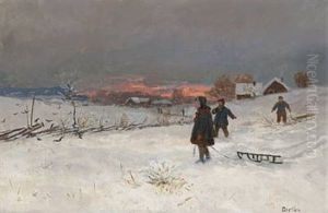 Barn Med Kjelker by Karl Edvard Diriks