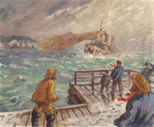 Dampskip Pa Vei Mot Kaien by Karl Edvard Diriks