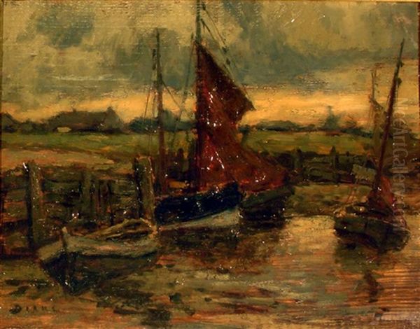 Vor Anker Liegende Segelboote Auf Einem Hollandischen Kanal - view 1