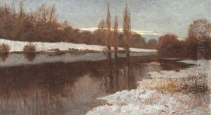 Abenddammerung Uber Einer Rheinlandschaft by Hermann Dischler