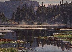 Vy Over Alplandskap Med Insjo by Hermann Dischler
