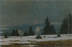 Winterliche Schwarzlandschaft Bei Furtwangen by Hermann Dischler