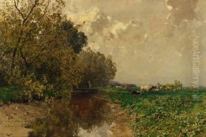 Bachlandschaft Mit Weidenden Kuhen Bachlandschaft Mit Weidenden Kuhen