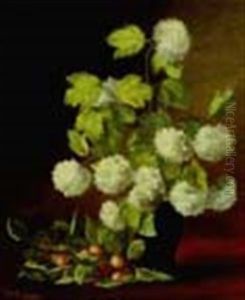 Still Life With Chrysanthemums And Cherries by Marinus B. W. Dittlinger