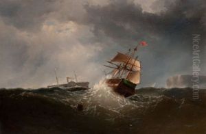 Shipping Off The Coast In Stormy Sea, Ny by Charles Temple Dix