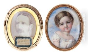 A Portrait Miniature Of A Young Child Wearing A White Dress by Annie Dixon