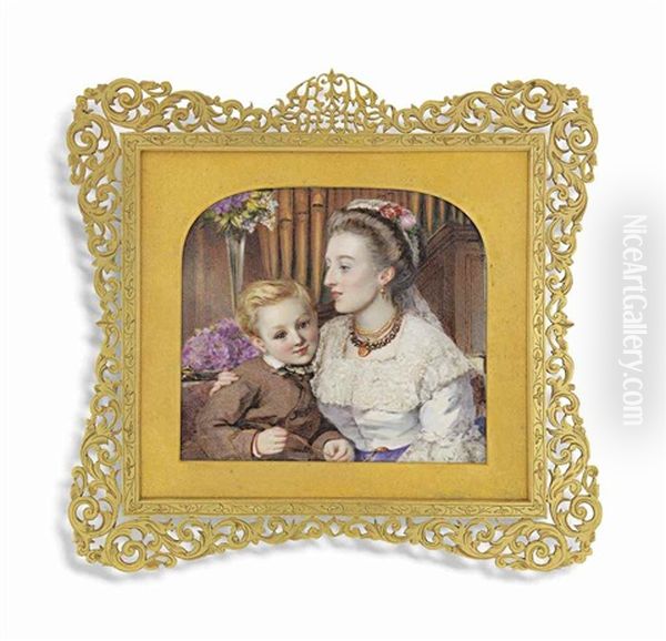 A Mother And Child In An Interior With Flowers And An Organ - view 1