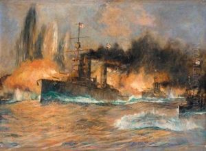 Admiral Jellicoe's Flagship, H.m.s. "iron Duke", With The 2nd Battle Squadron At The Battle Of Jutland by Charles Edward Dixon