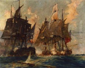 The Naval Action Between The "bellpoule" And H.m.s. "arethusa" by Charles Edward Dixon