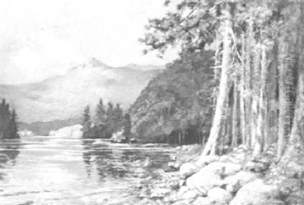 Canoeist On A Mountain Lake - view 1