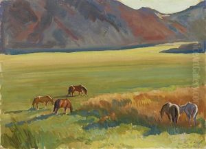 Meadow And Horses by Maynard Dixon