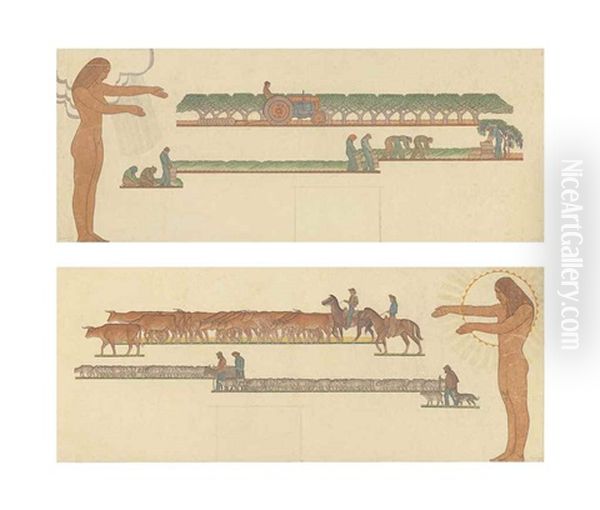 Studies For 'grass Land' And 'ploughed Land' Murals - view 1