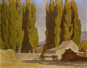 Barns And Poplars, Carson City, Nevada (no.528) by Maynard Dixon