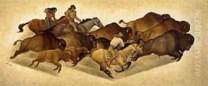 Running Buffalo With Hunters by Maynard Dixon