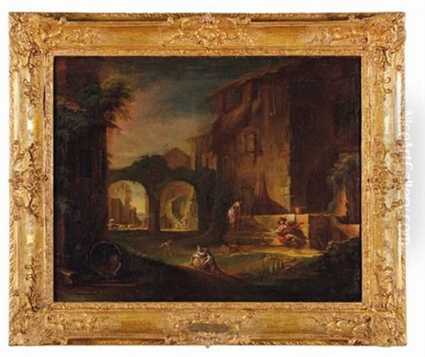 Figure Di Contadini Villani In Cortili Di Case Rustiche - view 1